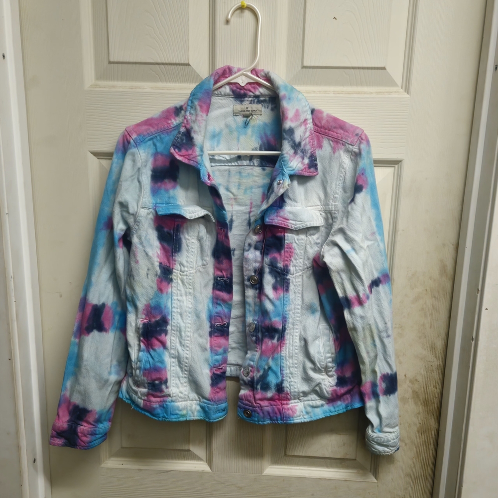 Thread & Supply Custom Tie-Dye White Denim Jacket M